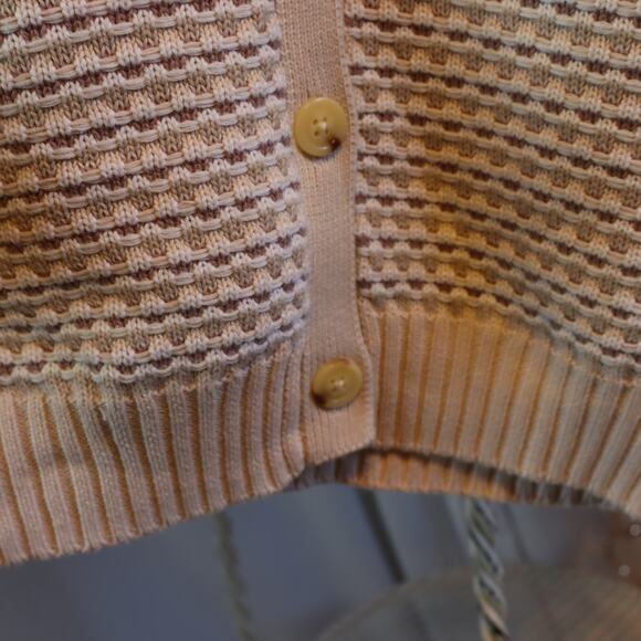 Everve Sweater Cardigan Cade Puff Short Sleeve Botton Down VNeck Pink Cream Sml - Picture 5 of 7